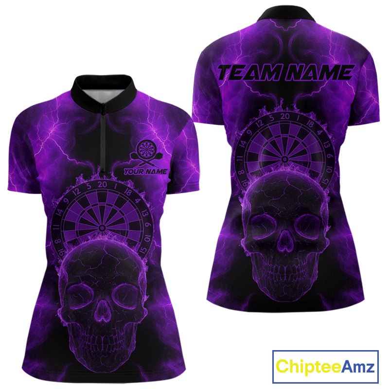 Custom Purple Skull Lightning Dartboard Dart Quarter-Zip Jerseys For Women Outfits Dart Shirts NYN1728