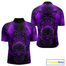 Load image into Gallery viewer, Custom Purple Skull Lightning Dartboard Dart Quarter-Zip Jerseys For Men Outfits Dart Shirts NYN1728