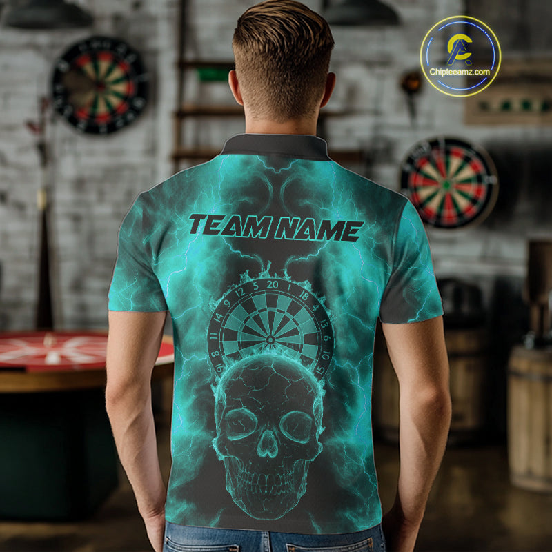 Custom Turquoise Skull Lightning Dartboard Dart Polo Jerseys For Men Outfits Dart Shirts NYN1729