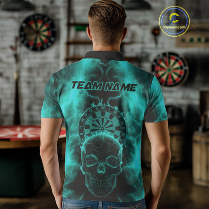 Custom Turquoise Skull Lightning Dartboard Dart Polo Jerseys For Men Outfits Dart Shirts NYN1729