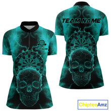 Load image into Gallery viewer, Custom Turquoise Skull Lightning Dartboard Dart Quarter-Zip Jerseys For Women Outfits Dart Shirts NYN1729