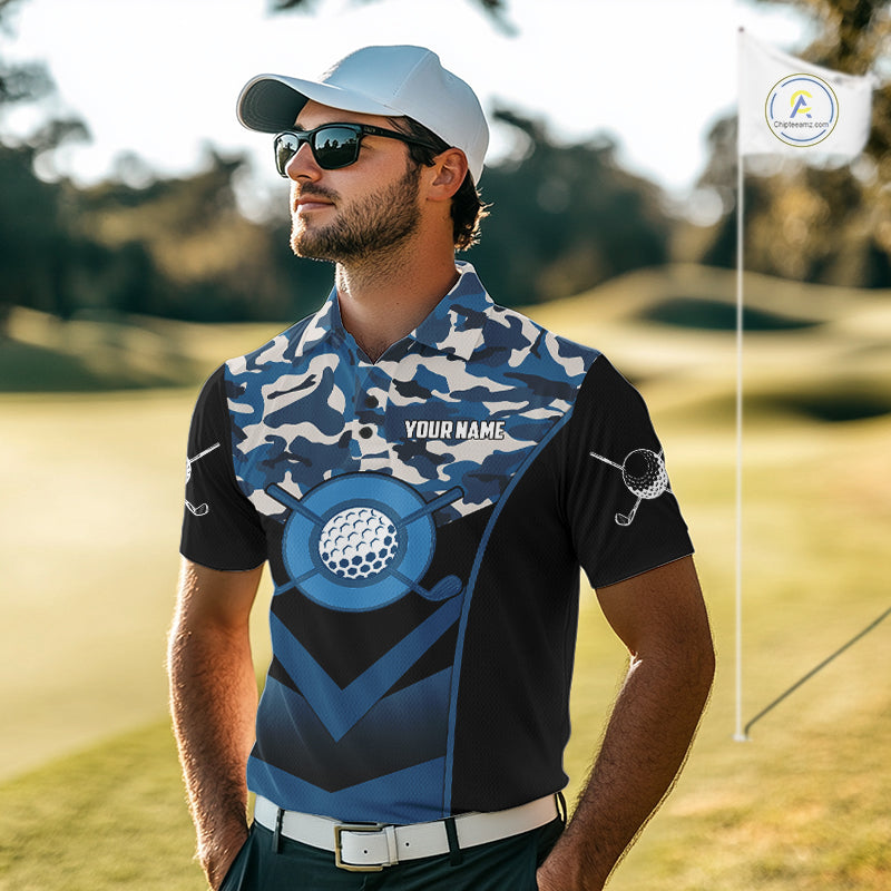 Black Blue Navy Camo Golf Polo Shirts For Men Custom Golf Outfit Men, Personalized Golf Team Gifts NYN4920