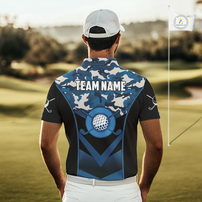 Black Blue Navy Camo Golf Polo Shirts For Men Custom Golf Outfit Men, Personalized Golf Team Gifts NYN4920