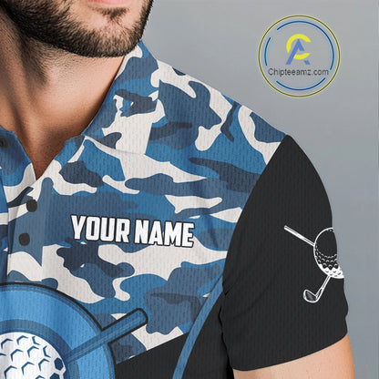Black Blue Navy Camo Golf Polo Shirts For Men Custom Golf Outfit Men, Personalized Golf Team Gifts NYN4920