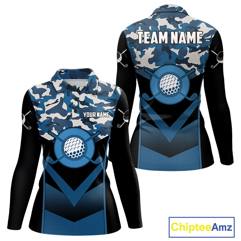 Black Blue Navy Camo Golf Polo Shirts For Women Custom Golf Outfit Women, Personalized Golf Team Gifts NYN4920