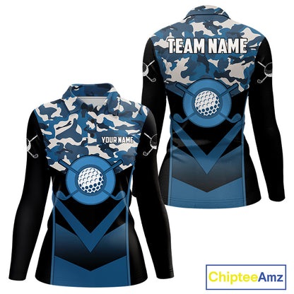 Black Blue Navy Camo Golf Polo Shirts For Women Custom Golf Outfit Women, Personalized Golf Team Gifts NYN4920