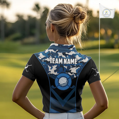 Black Blue Navy Camo Golf Polo Shirts For Women Custom Golf Outfit Women, Personalized Golf Team Gifts NYN4920