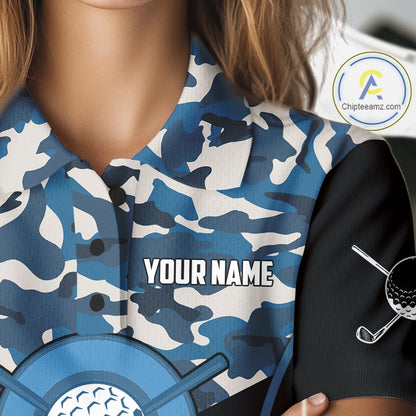 Black Blue Navy Camo Golf Polo Shirts For Women Custom Golf Outfit Women, Personalized Golf Team Gifts NYN4920
