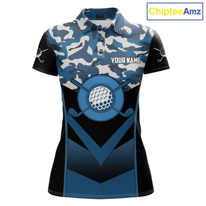 Black Blue Navy Camo Golf Polo Shirts For Women Custom Golf Outfit Women, Personalized Golf Team Gifts NYN4920
