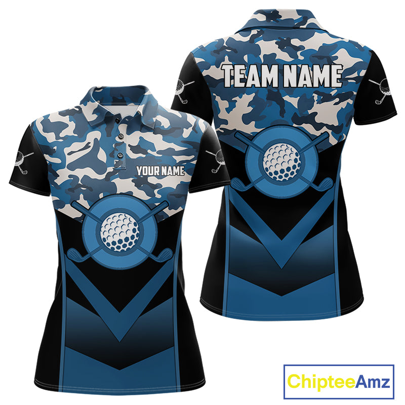 Black Blue Navy Camo Golf Polo Shirts For Women Custom Golf Outfit Women, Personalized Golf Team Gifts NYN4920