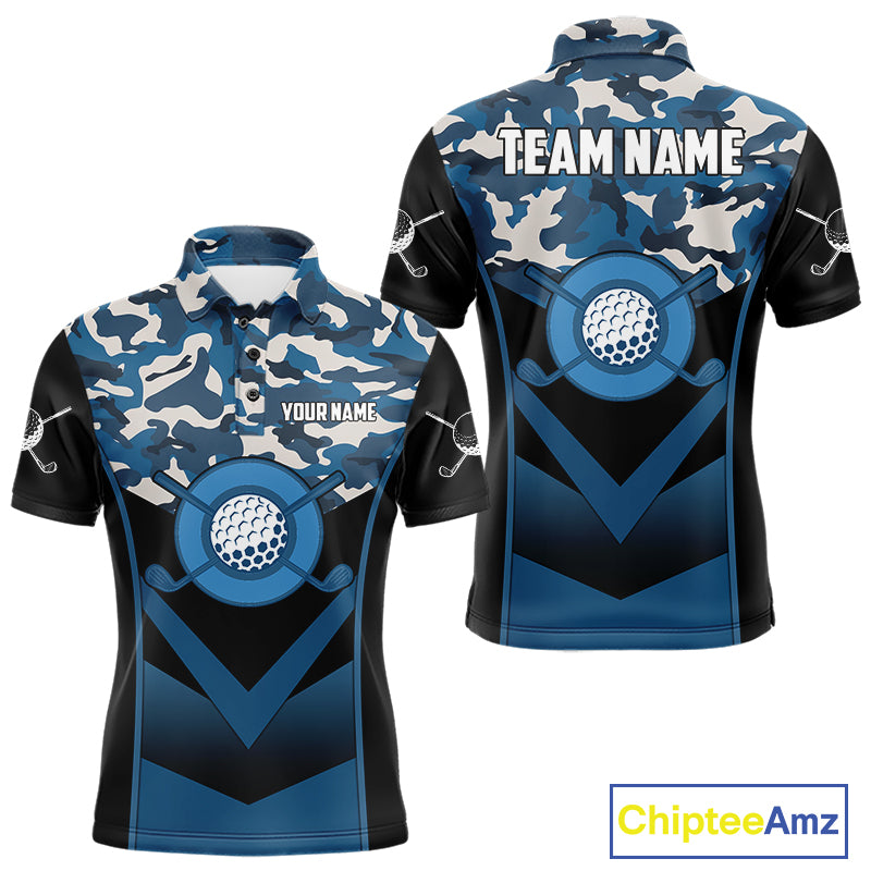 Black Blue Navy Camo Golf Polo Shirts For Men Custom Golf Outfit Men, Personalized Golf Team Gifts NYN4920