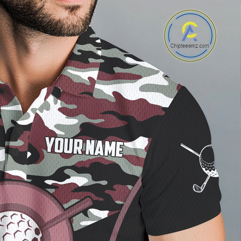 Black Maroon Camo Golf Polo Shirts For Men Custom Golf Outfit Men, Personalized Golf Team Gifts NYN4921
