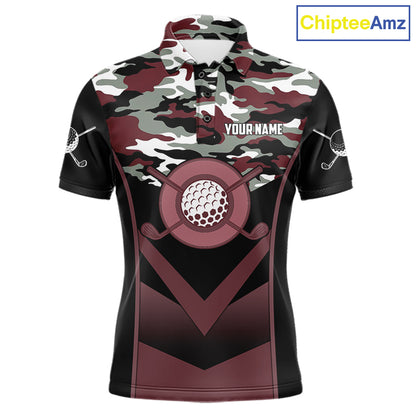 Black Maroon Camo Golf Polo Shirts For Men Custom Golf Outfit Men, Personalized Golf Team Gifts NYN4921