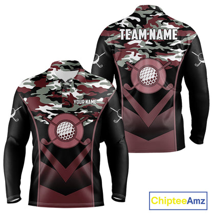 Black Maroon Camo Golf Polo Shirts For Men Custom Golf Outfit Men, Personalized Golf Team Gifts NYN4921