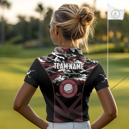 Black Maroon Camo Golf Polo Shirts For Women Custom Golf Outfit Women, Personalized Golf Team Gifts NYN4921