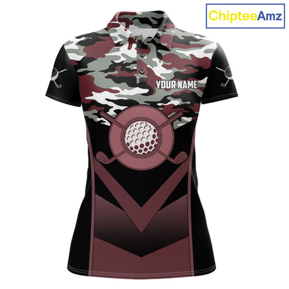 Black Maroon Camo Golf Polo Shirts For Women Custom Golf Outfit Women, Personalized Golf Team Gifts NYN4921