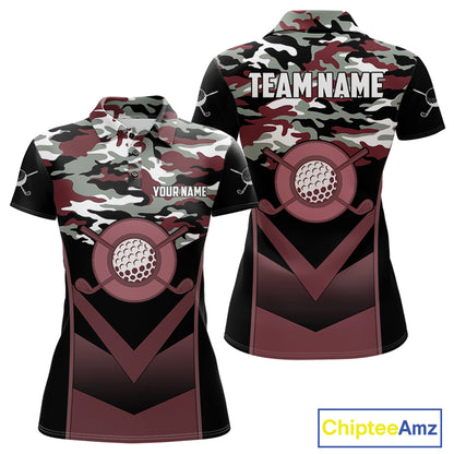 Black Maroon Camo Golf Polo Shirts For Women Custom Golf Outfit Women, Personalized Golf Team Gifts NYN4921