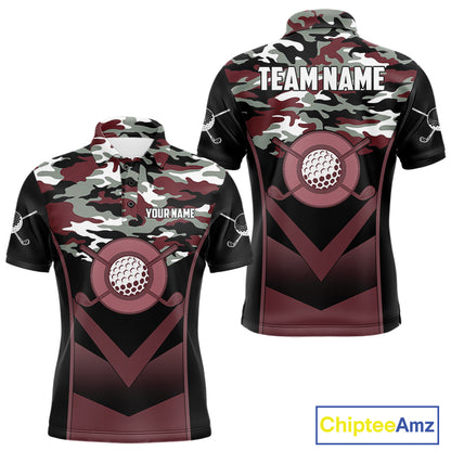 Black Maroon Camo Golf Polo Shirts For Men Custom Golf Outfit Men, Personalized Golf Team Gifts NYN4921