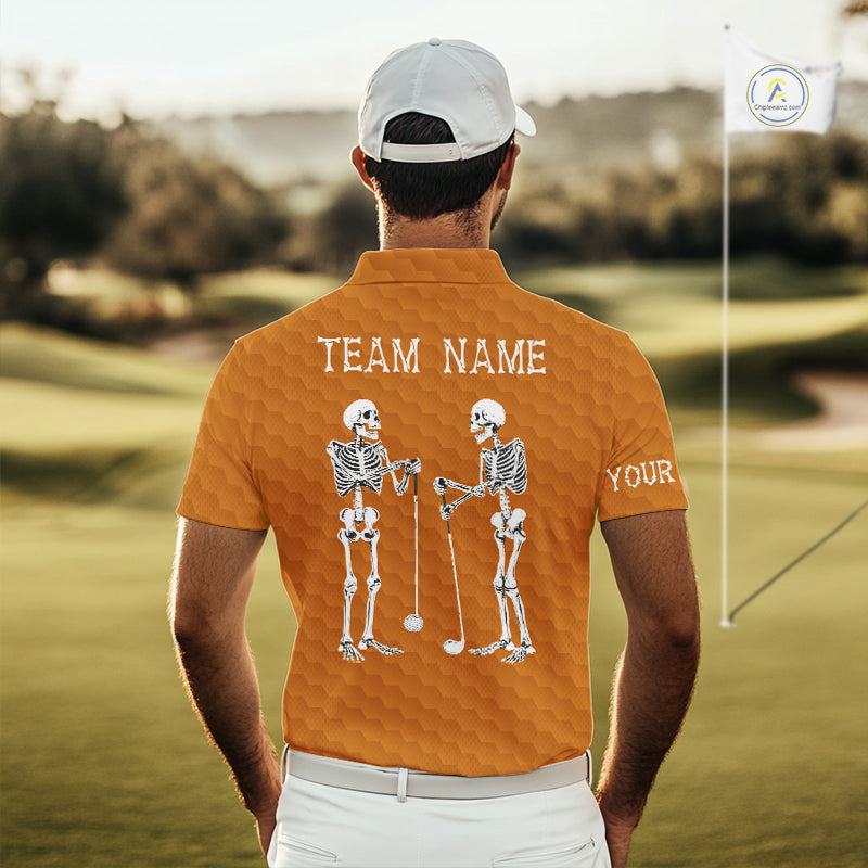Mens Golf Polo Shirt Skeleton US Flag Custom Orange Golf Ball Pattern Halloween Golf Team Shirts NYN4923