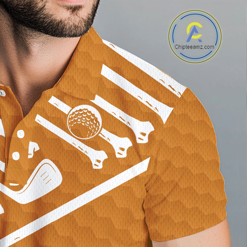Mens Golf Polo Shirt Skeleton US Flag Custom Orange Golf Ball Pattern Halloween Golf Team Shirts NYN4923
