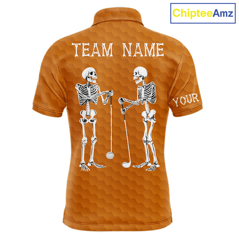 Mens Golf Polo Shirt Skeleton US Flag Custom Orange Golf Ball Pattern Halloween Golf Team Shirts NYN4923
