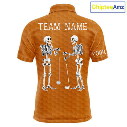 Mens Golf Polo Shirt Skeleton US Flag Custom Orange Golf Ball Pattern Halloween Golf Team Shirts NYN4923