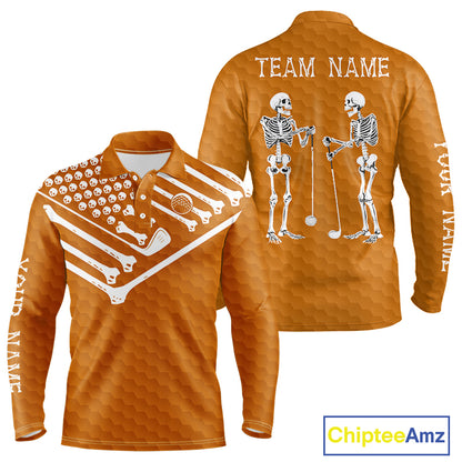 Mens Golf Polo Shirt Skeleton US Flag Custom Orange Golf Ball Pattern Halloween Golf Team Shirts NYN4923