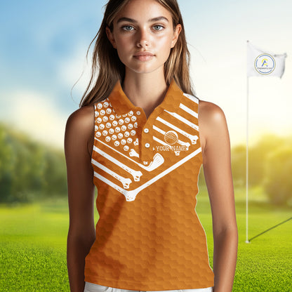 Women Golf Sleeveless Polo Shirt Skeleton US Flag Custom Orange Golf Ball Pattern Halloween Golf Team Shirts NYN4923