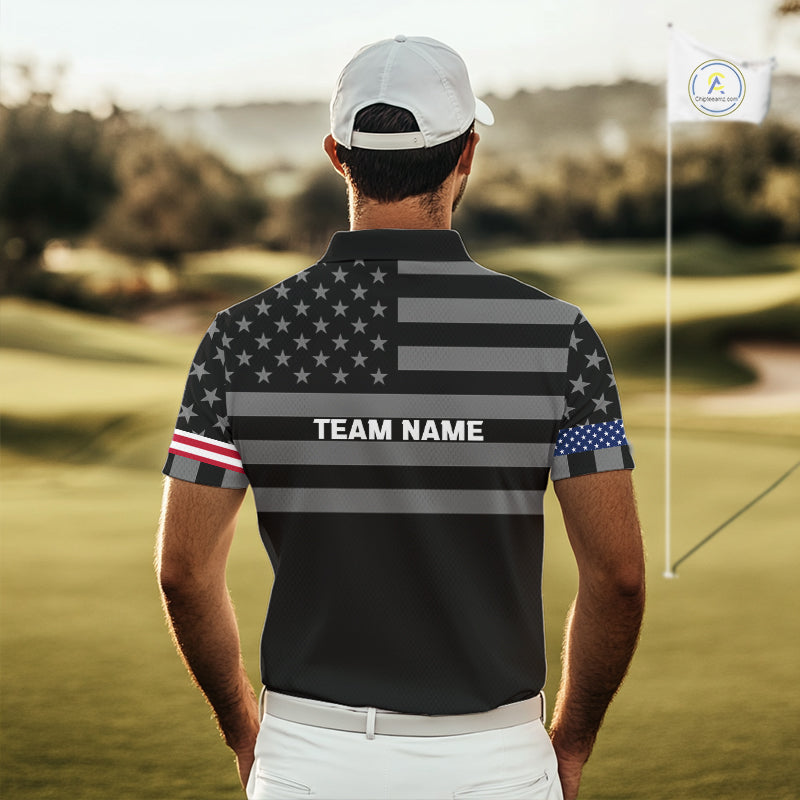 American Flag Black Men Golf Polo Shirt Custom Patriotic Mens Golf Top, Gifts For Golf Lovers NYN4924