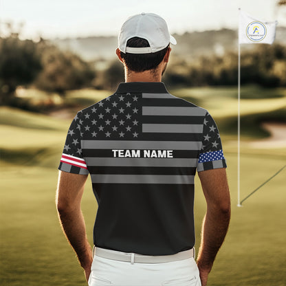 American Flag Black Men Golf Polo Shirt Custom Patriotic Mens Golf Top, Gifts For Golf Lovers NYN4924