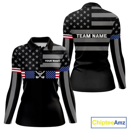 American Flag Black Women Golf Polo Shirt Custom Patriotic Women Golf Top, Gifts For Golf Lovers NYN4924