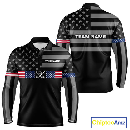 American Flag Black Men Golf Polo Shirt Custom Patriotic Mens Golf Top, Gifts For Golf Lovers NYN4924