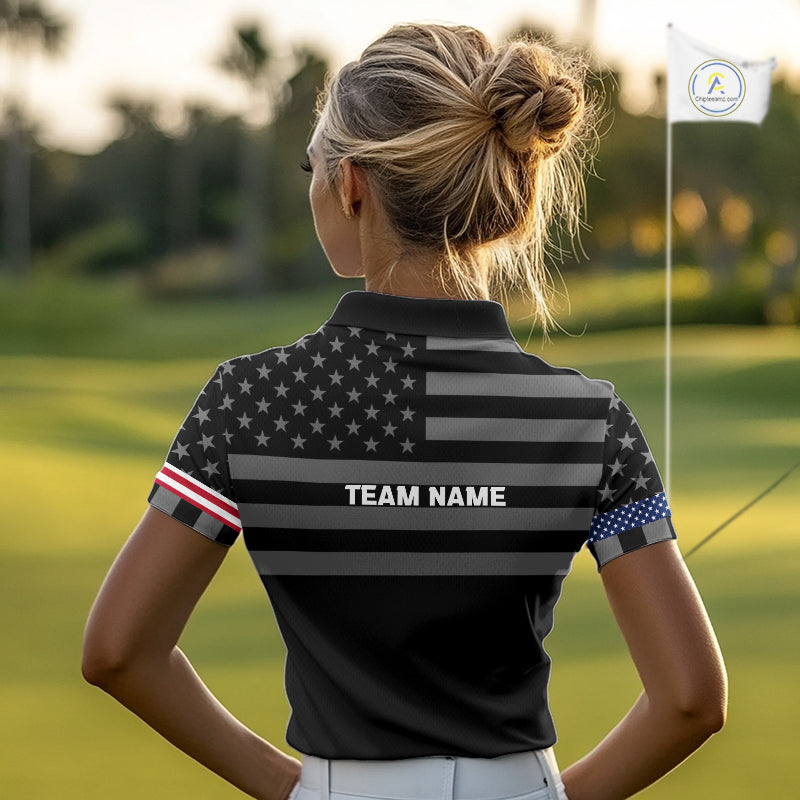 American Flag Black Women Golf Polo Shirt Custom Patriotic Women Golf Top, Gifts For Golf Lovers NYN4924