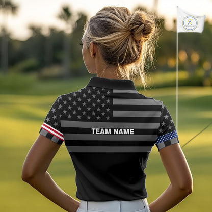 American Flag Black Women Golf Polo Shirt Custom Patriotic Women Golf Top, Gifts For Golf Lovers NYN4924