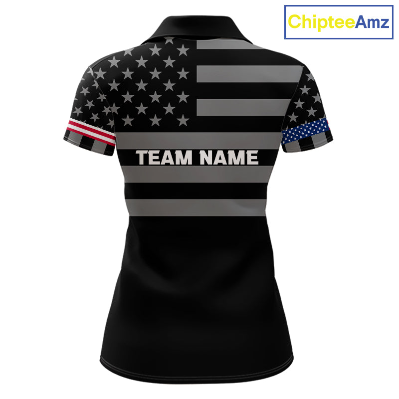 American Flag Black Women Golf Polo Shirt Custom Patriotic Women Golf Top, Gifts For Golf Lovers NYN4924