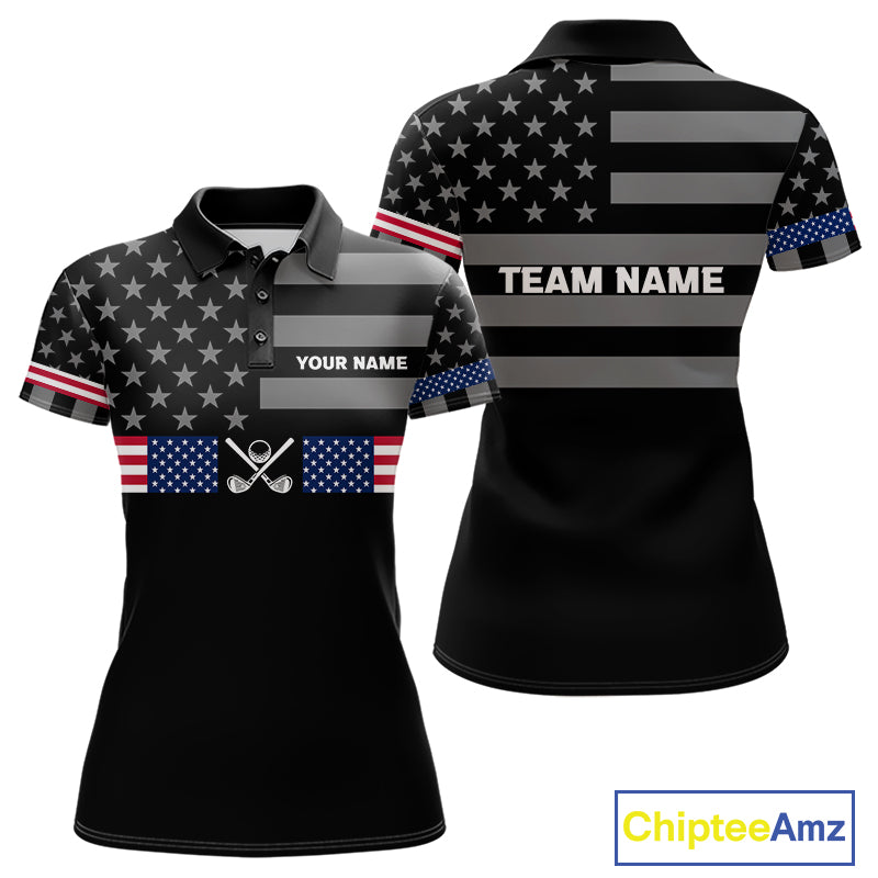 American Flag Black Women Golf Polo Shirt Custom Patriotic Women Golf Top, Gifts For Golf Lovers NYN4924