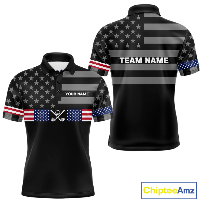 American Flag Black Men Golf Polo Shirt Custom Patriotic Mens Golf Top, Gifts For Golf Lovers NYN4924