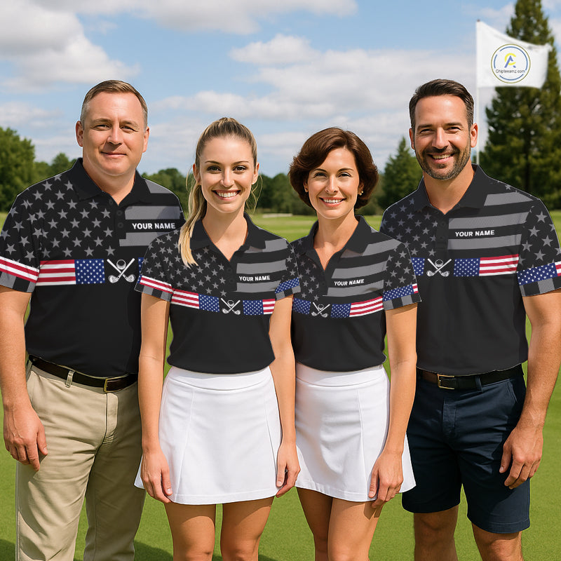American Flag Black Men Golf Polo Shirt Custom Patriotic Mens Golf Top, Gifts For Golf Lovers NYN4924