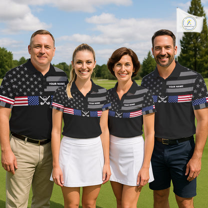 American Flag Black Men Golf Polo Shirt Custom Patriotic Mens Golf Top, Gifts For Golf Lovers NYN4924