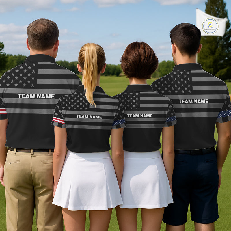 American Flag Black Men Golf Polo Shirt Custom Patriotic Mens Golf Top, Gifts For Golf Lovers NYN4924