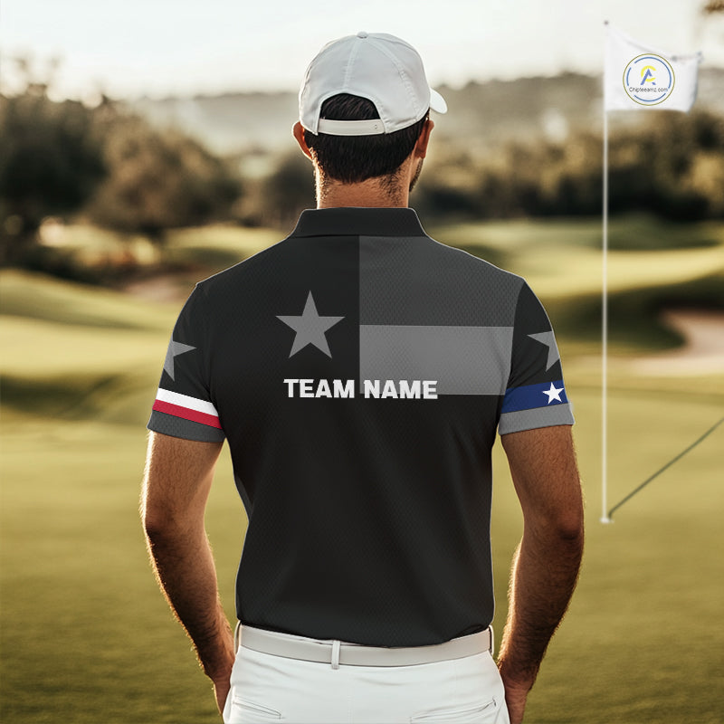 Texas Flag Black Men Golf Polo Shirt Custom Patriotic Mens Golf Top, Gifts For Golf Lovers NYN4925
