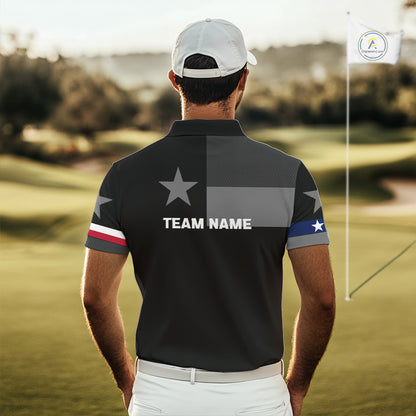Texas Flag Black Men Golf Polo Shirt Custom Patriotic Mens Golf Top, Gifts For Golf Lovers NYN4925