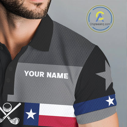 Texas Flag Black Men Golf Polo Shirt Custom Patriotic Mens Golf Top, Gifts For Golf Lovers NYN4925