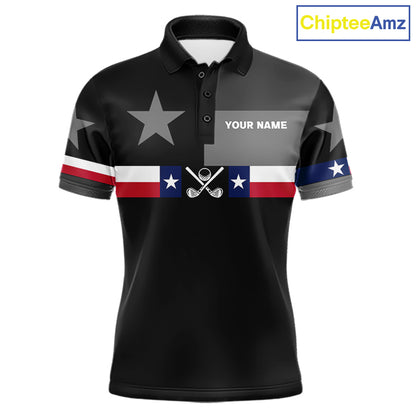 Texas Flag Black Men Golf Polo Shirt Custom Patriotic Mens Golf Top, Gifts For Golf Lovers NYN4925