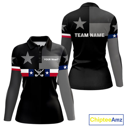 Texas Flag Black Women Golf Polo Shirt Custom Patriotic Women Golf Top, Gifts For Golf Lovers NYN4925