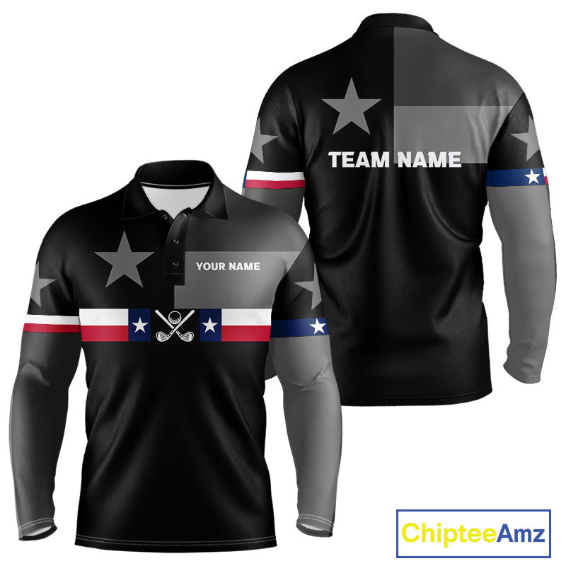 Texas Flag Black Men Golf Polo Shirt Custom Patriotic Mens Golf Top, Gifts For Golf Lovers NYN4925