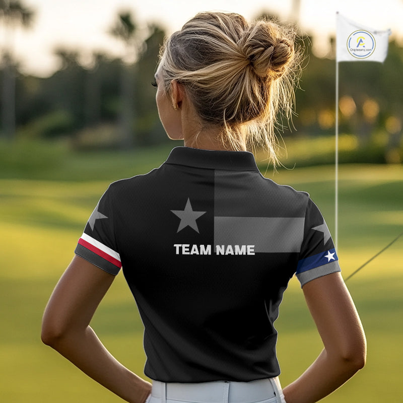 Texas Flag Black Women Golf Polo Shirt Custom Patriotic Women Golf Top, Gifts For Golf Lovers NYN4925