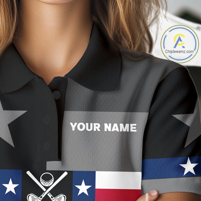 Texas Flag Black Women Golf Polo Shirt Custom Patriotic Women Golf Top, Gifts For Golf Lovers NYN4925