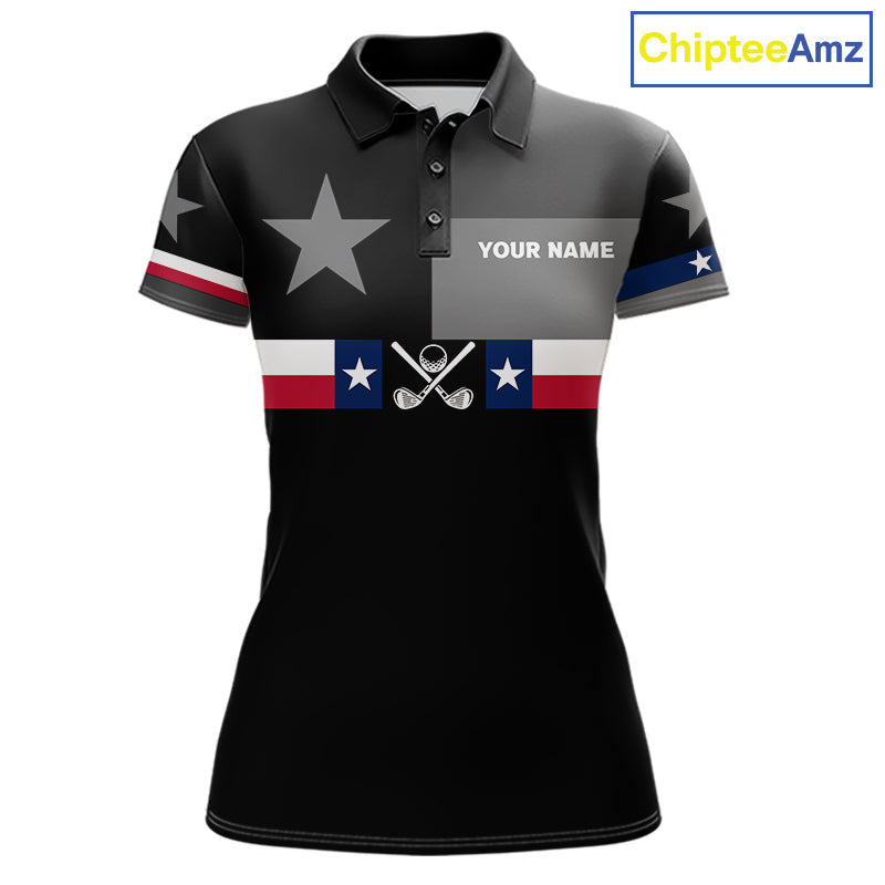 Texas Flag Black Women Golf Polo Shirt Custom Patriotic Women Golf Top, Gifts For Golf Lovers NYN4925