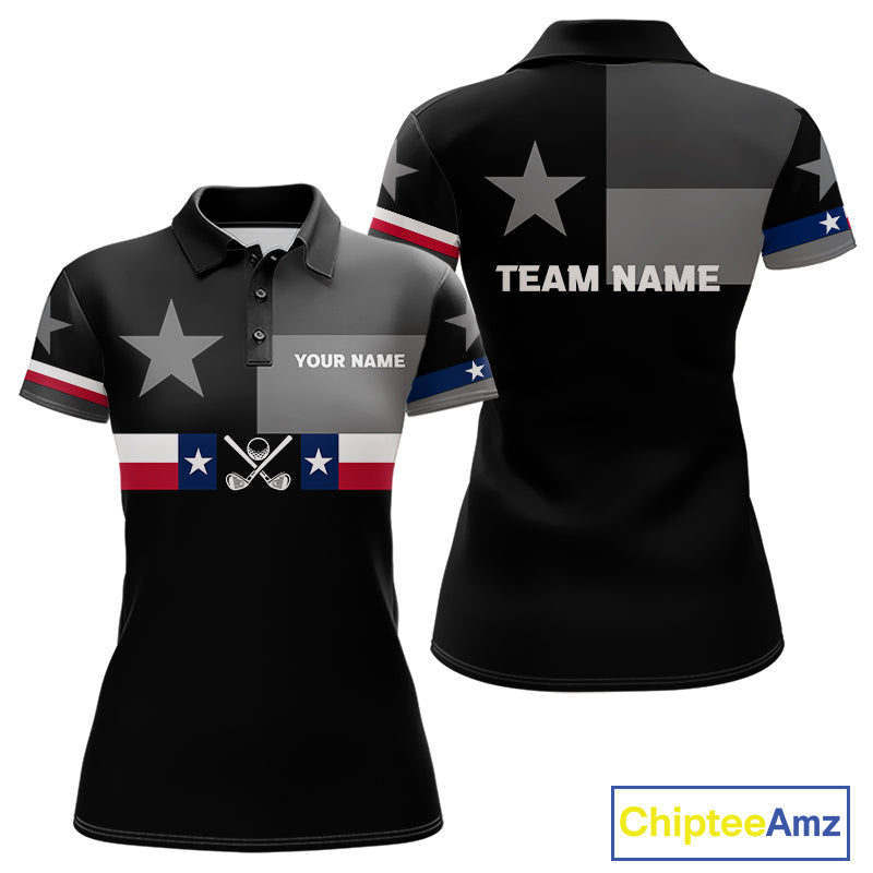 Texas Flag Black Women Golf Polo Shirt Custom Patriotic Women Golf Top, Gifts For Golf Lovers NYN4925